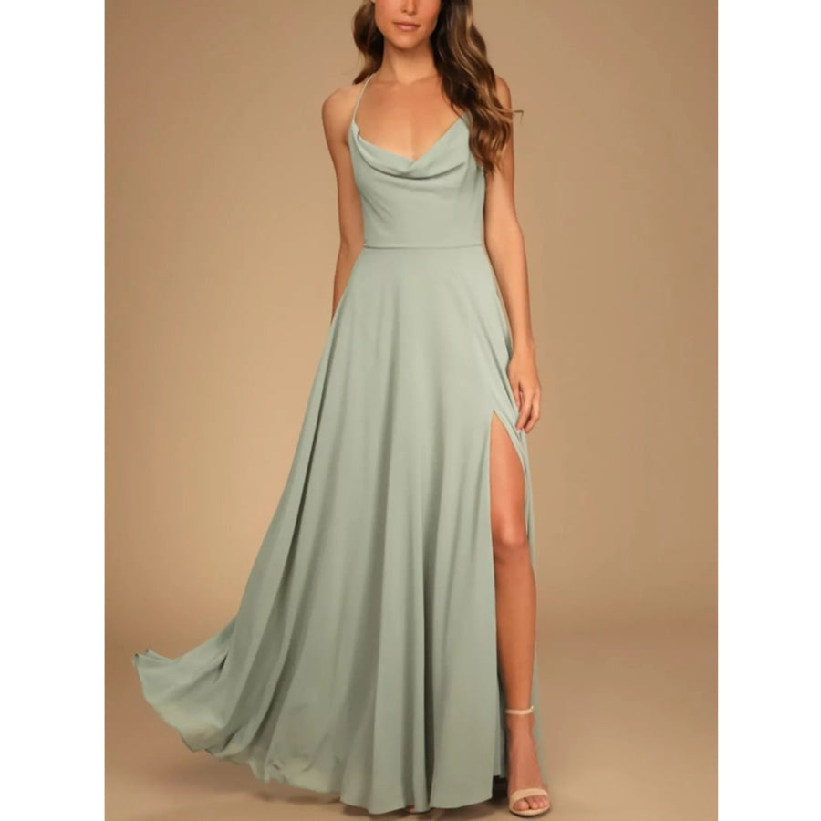 Slit Cowl Neck Maxi Dress Apparel and Accessories