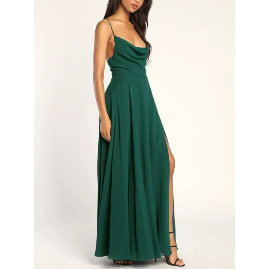 Slit Cowl Neck Maxi Dress Apparel and Accessories