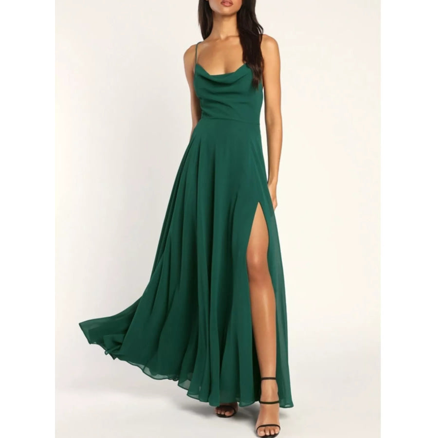 Slit Cowl Neck Maxi Dress Green / S Apparel and Accessories
