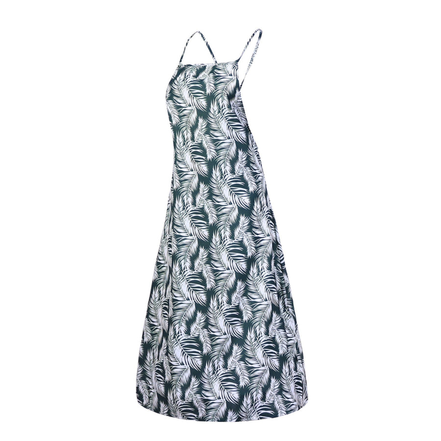 Slit Crisscross Printed Sleeveless Cami Dress Apparel and Accessories