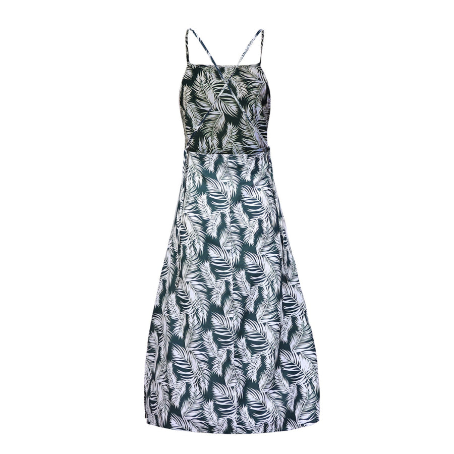 Slit Crisscross Printed Sleeveless Cami Dress Apparel and Accessories