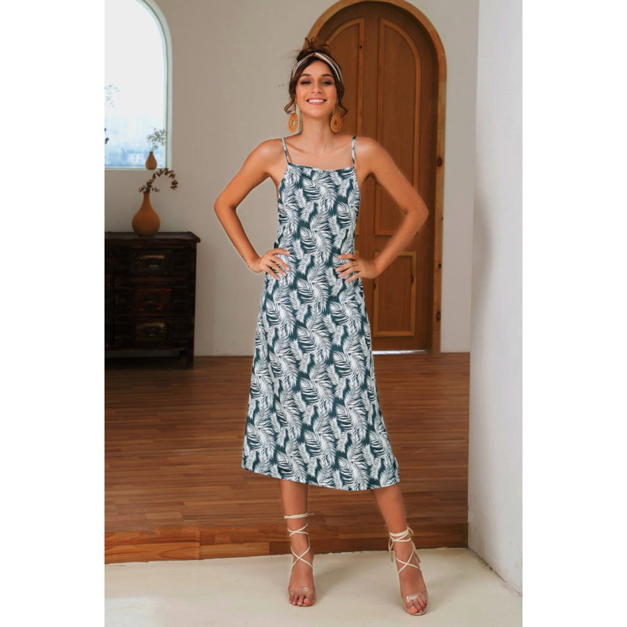 Slit Crisscross Printed Sleeveless Cami Dress Apparel and Accessories