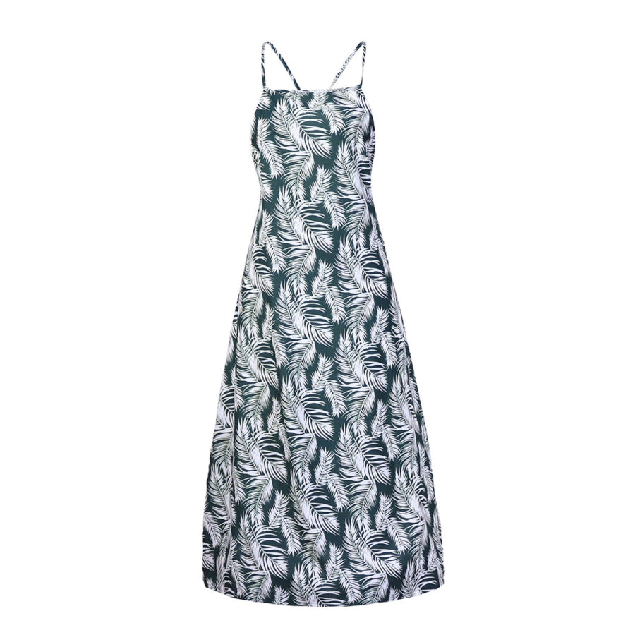 Slit Crisscross Printed Sleeveless Cami Dress Apparel and Accessories