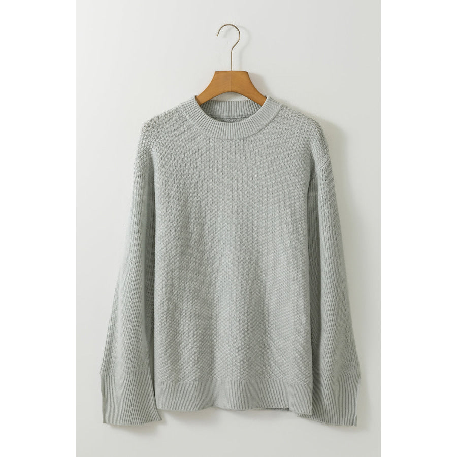 Slit Cuff Round Neck Long Sleeve Sweater Apparel and Accessories