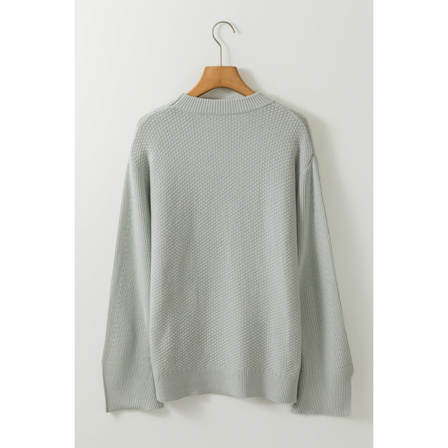 Slit Cuff Round Neck Long Sleeve Sweater Apparel and Accessories