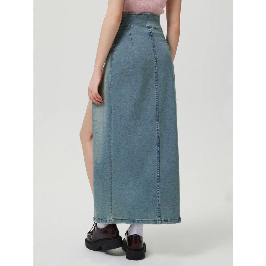 Slit Denim Skirt with Zip Apparel and Accessories