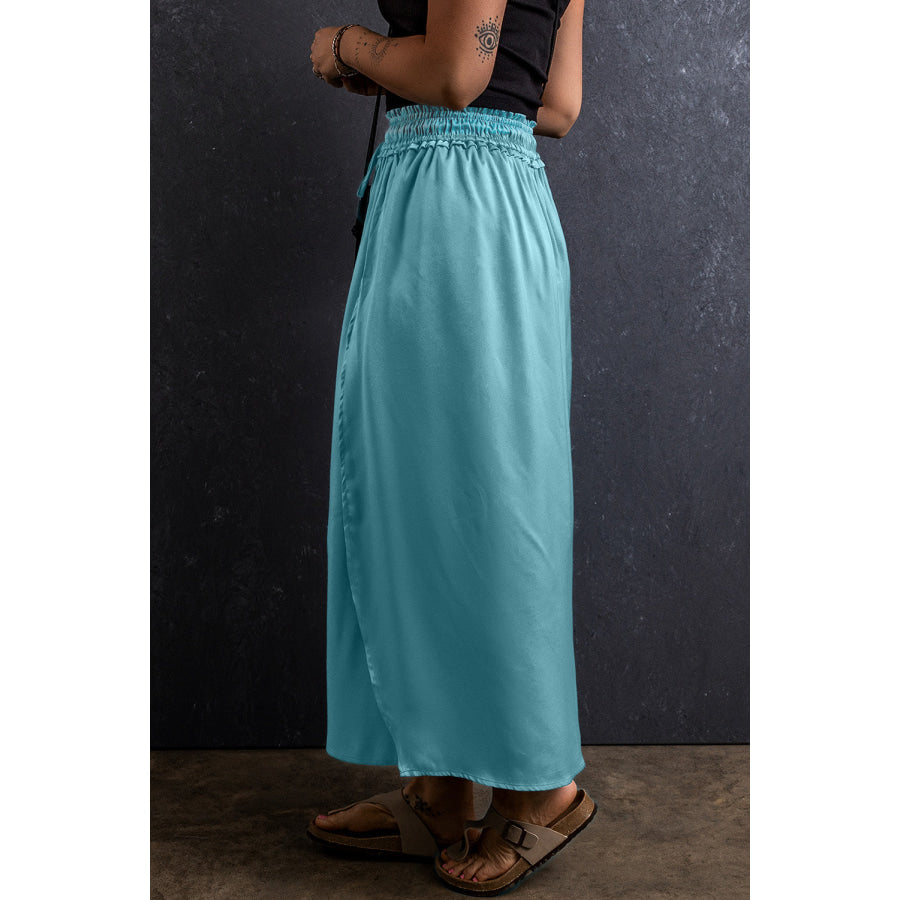 Slit Drawstring Elastic Waist Skirt Teal / S Apparel and Accessories