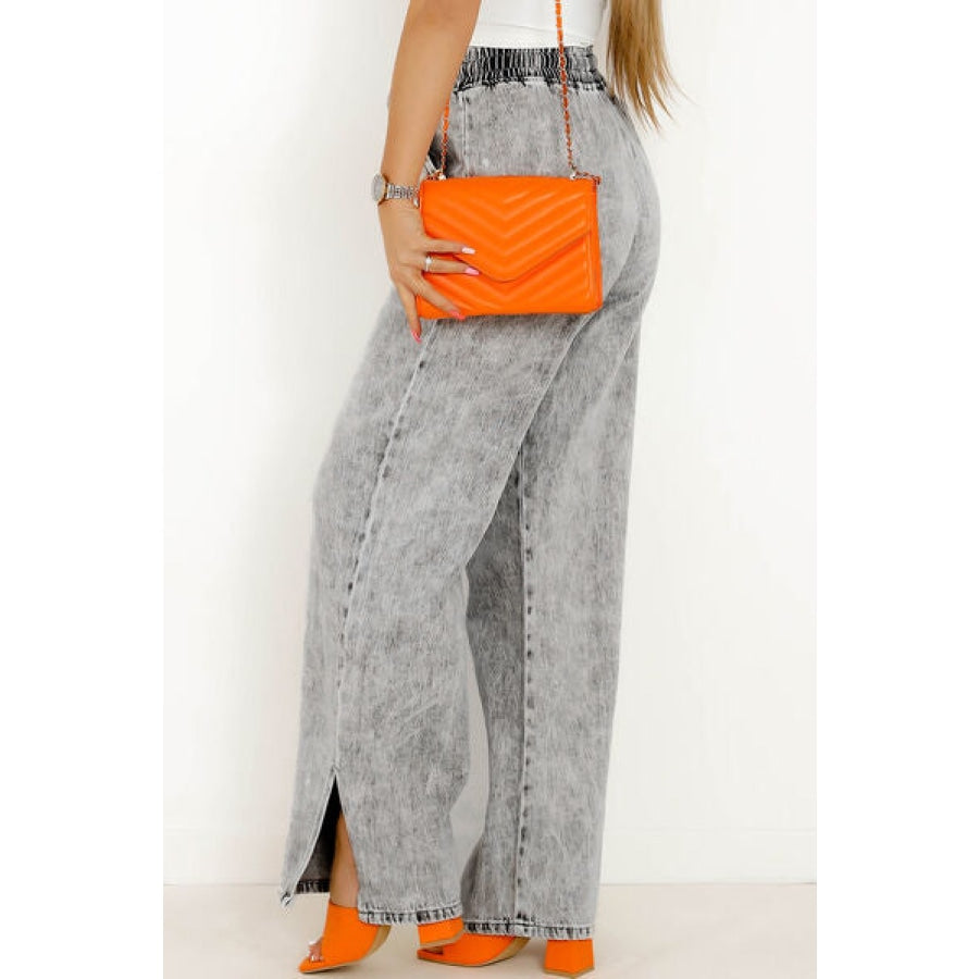 Slit Drawstring Jeans with Pockets Apparel and Accessories