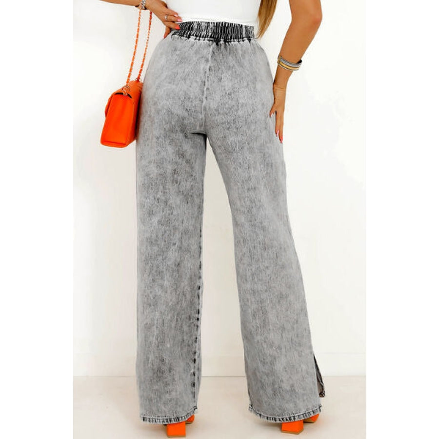 Slit Drawstring Jeans with Pockets Apparel and Accessories