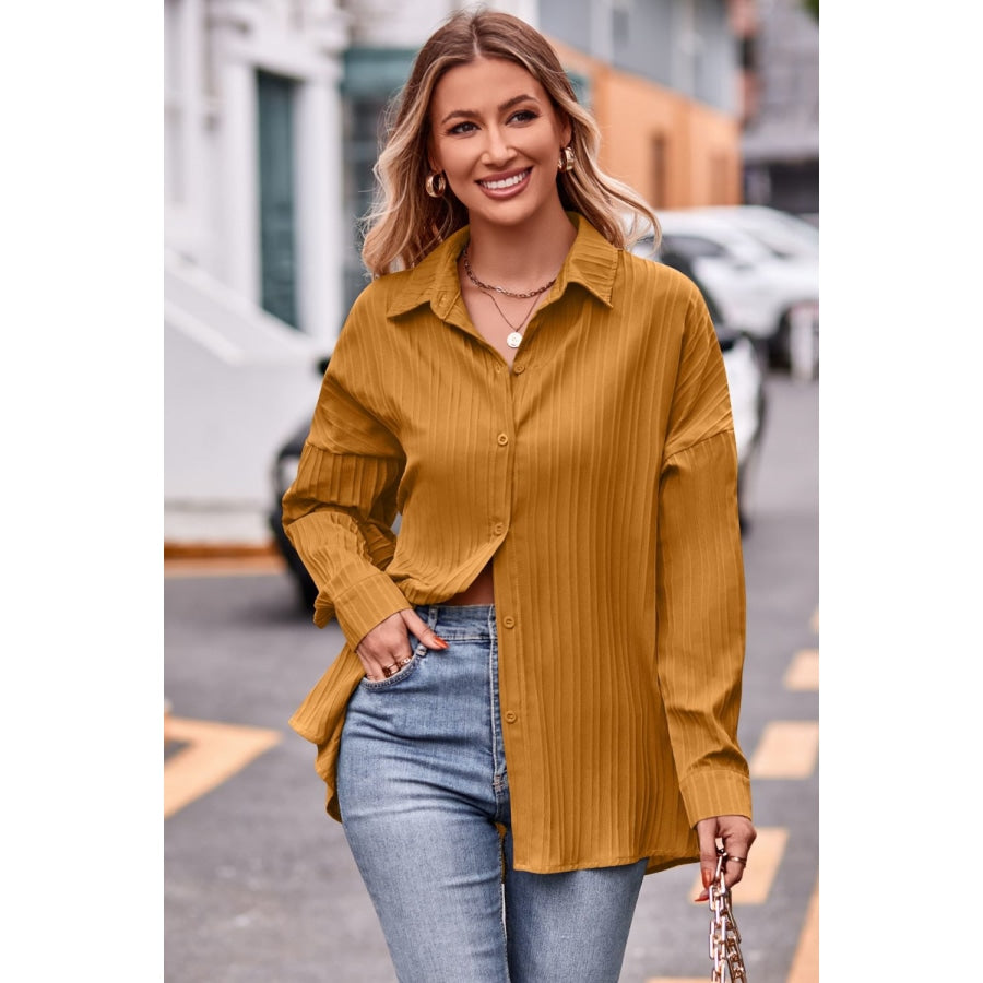 Slit Dropped Shoulder Longline Shirt Honey / S