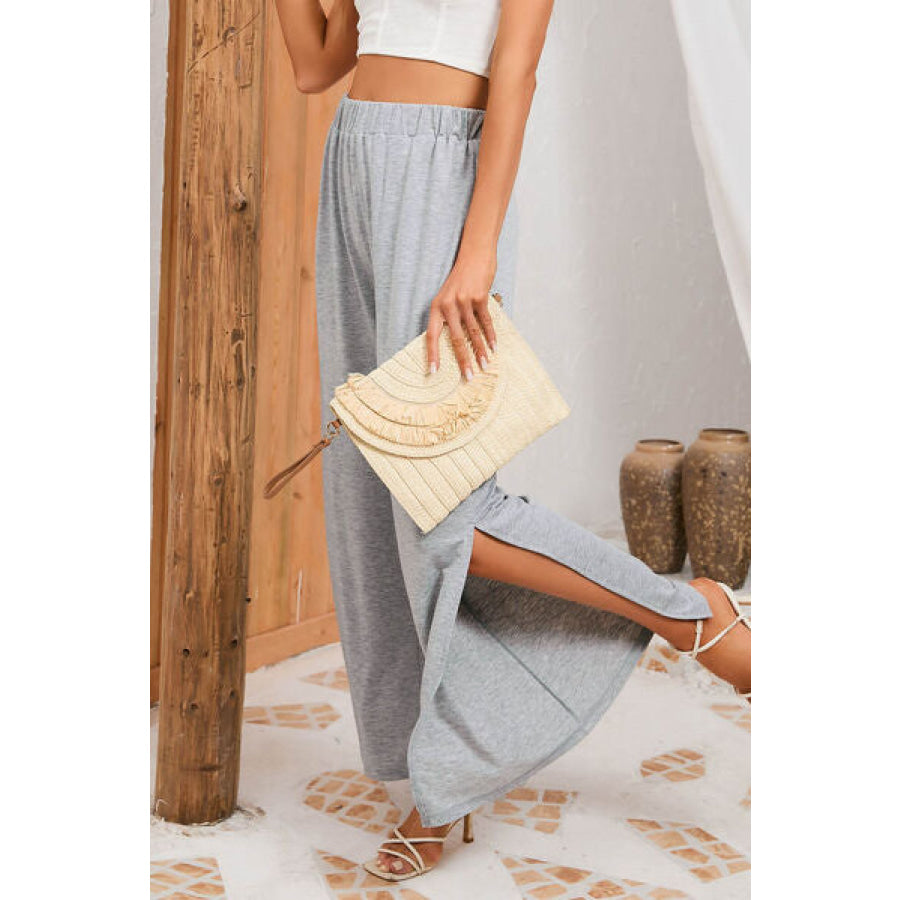 Slit Elastic Waist Pants Apparel and Accessories