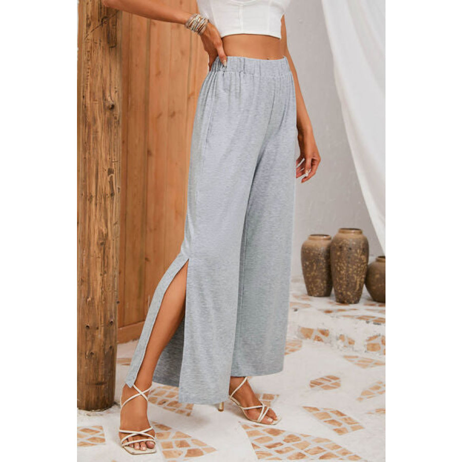 Slit Elastic Waist Pants Apparel and Accessories