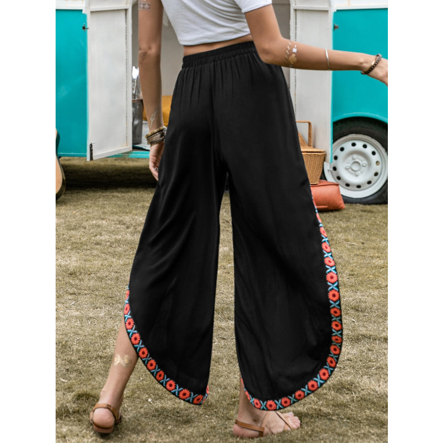 Slit Elastic Waist Wide Leg Pants Apparel and Accessories