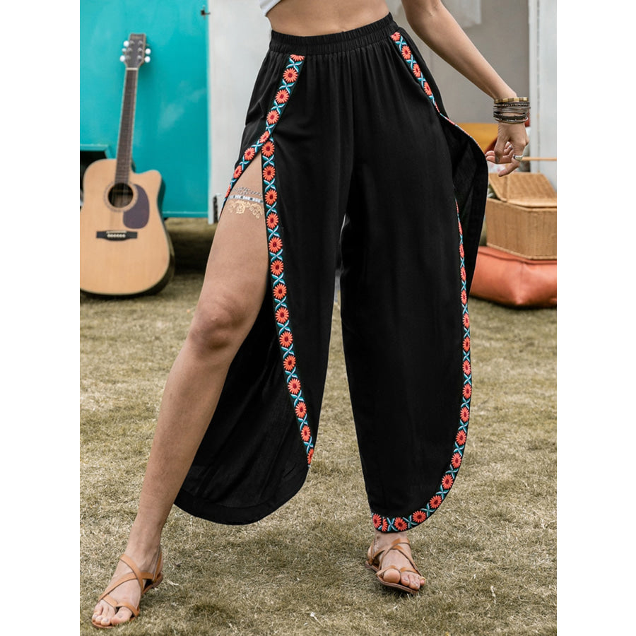 Slit Elastic Waist Wide Leg Pants Apparel and Accessories