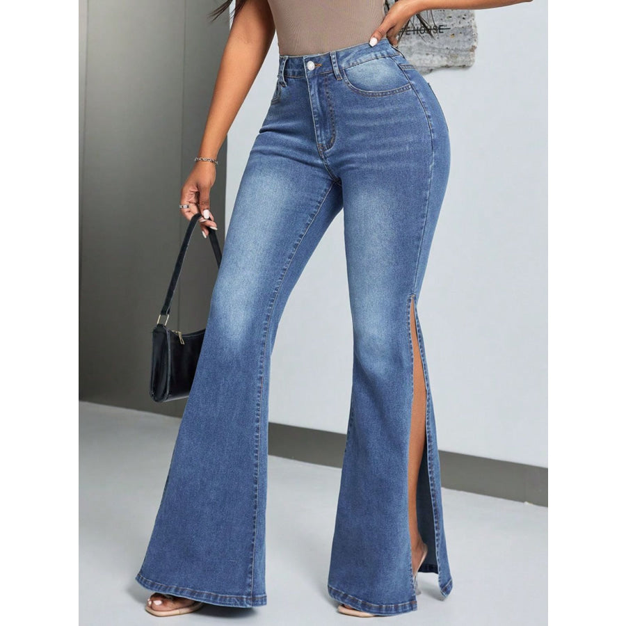 Slit Flare Jeans with Pockets Medium / S Apparel and Accessories