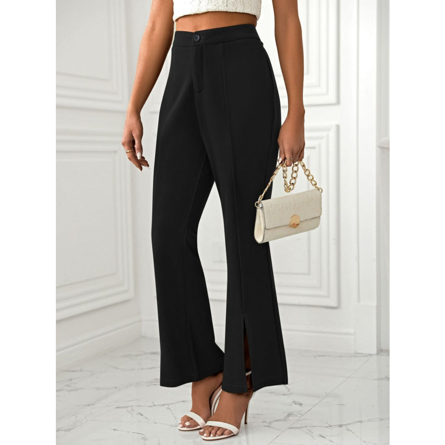 Slit Flare Pants with Pockets Apparel and Accessories