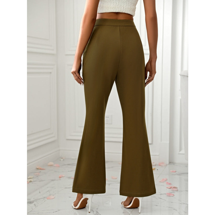 Slit Flare Pants with Pockets Apparel and Accessories