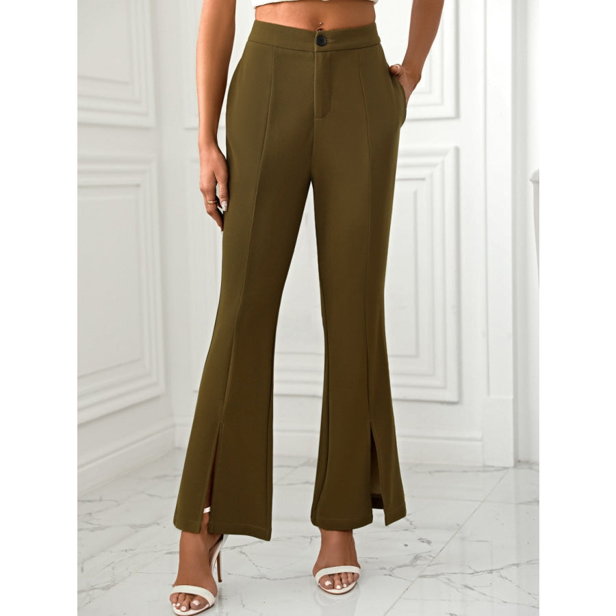 Slit Flare Pants with Pockets Apparel and Accessories