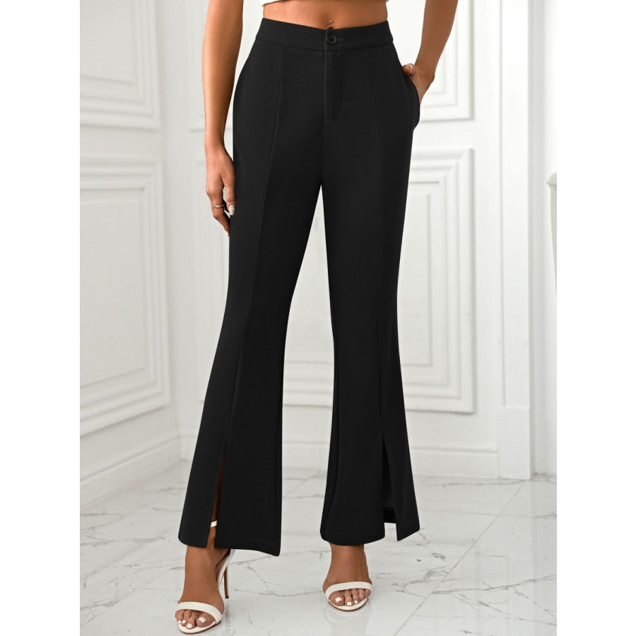 Slit Flare Pants with Pockets Black / XS Apparel and Accessories