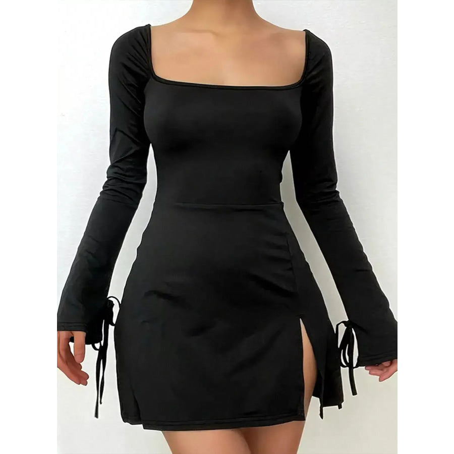 Slit Flare Sleeve Mini Dress Black / S Apparel and Accessories