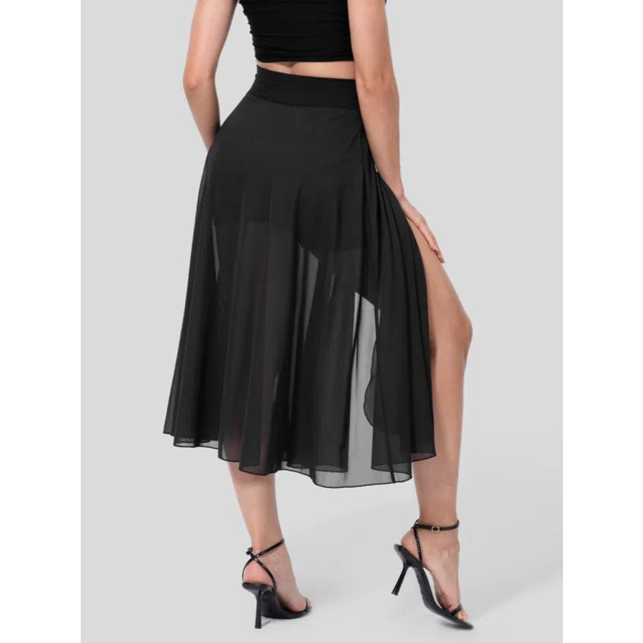 Slit Flowy Skirt with Shorts Liner Black / S Apparel and Accessories