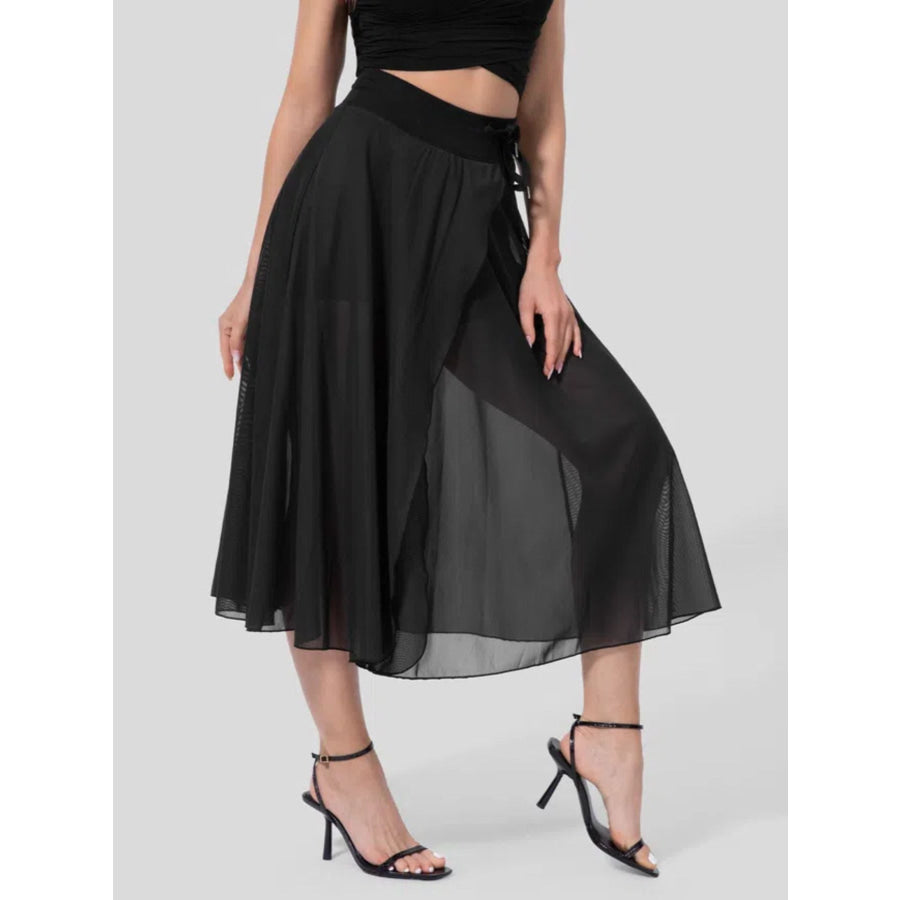 Slit Flowy Skirt with Shorts Liner Black / S Apparel and Accessories