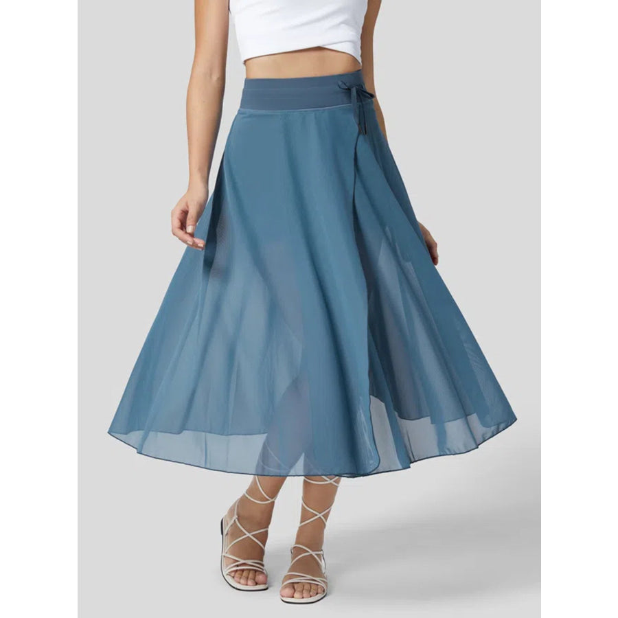 Slit Flowy Skirt with Shorts Liner Lake Blue / S Apparel and Accessories
