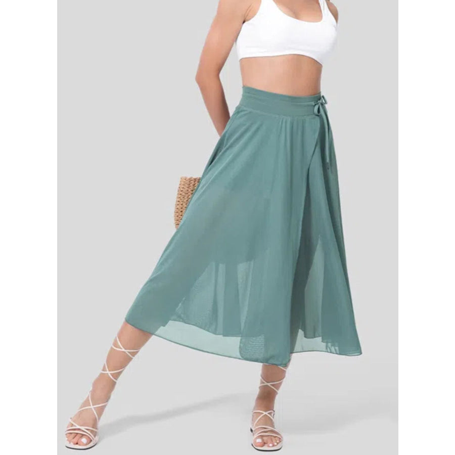 Slit Flowy Skirt with Shorts Liner Light Blue / S Apparel and Accessories