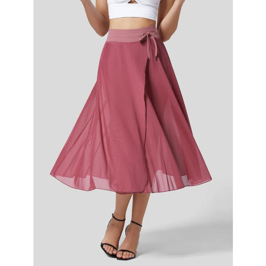 Slit Flowy Skirt with Shorts Liner Rose Red / S Apparel and Accessories