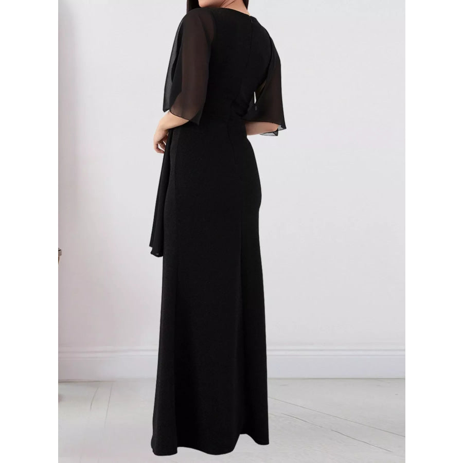 Slit Flutter Sleeve Maxi Dress Apparel and Accessories