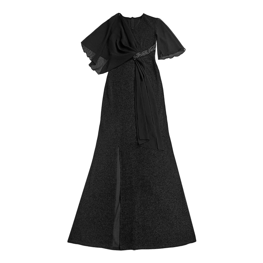 Slit Flutter Sleeve Maxi Dress Apparel and Accessories