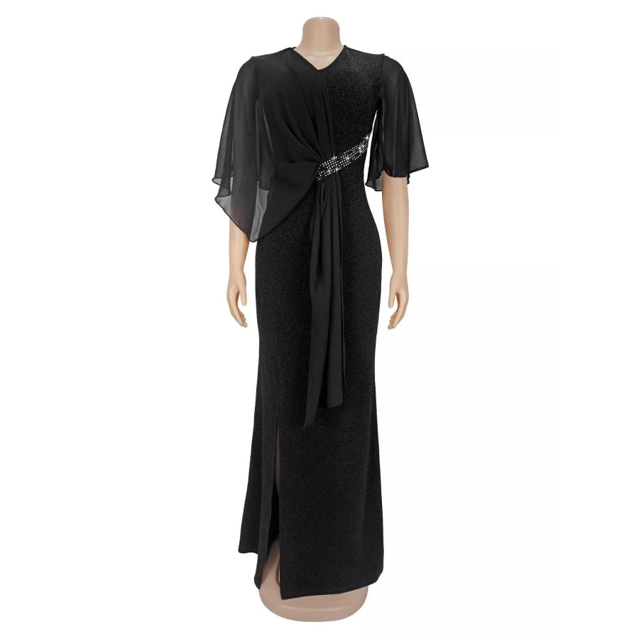 Slit Flutter Sleeve Maxi Dress Apparel and Accessories