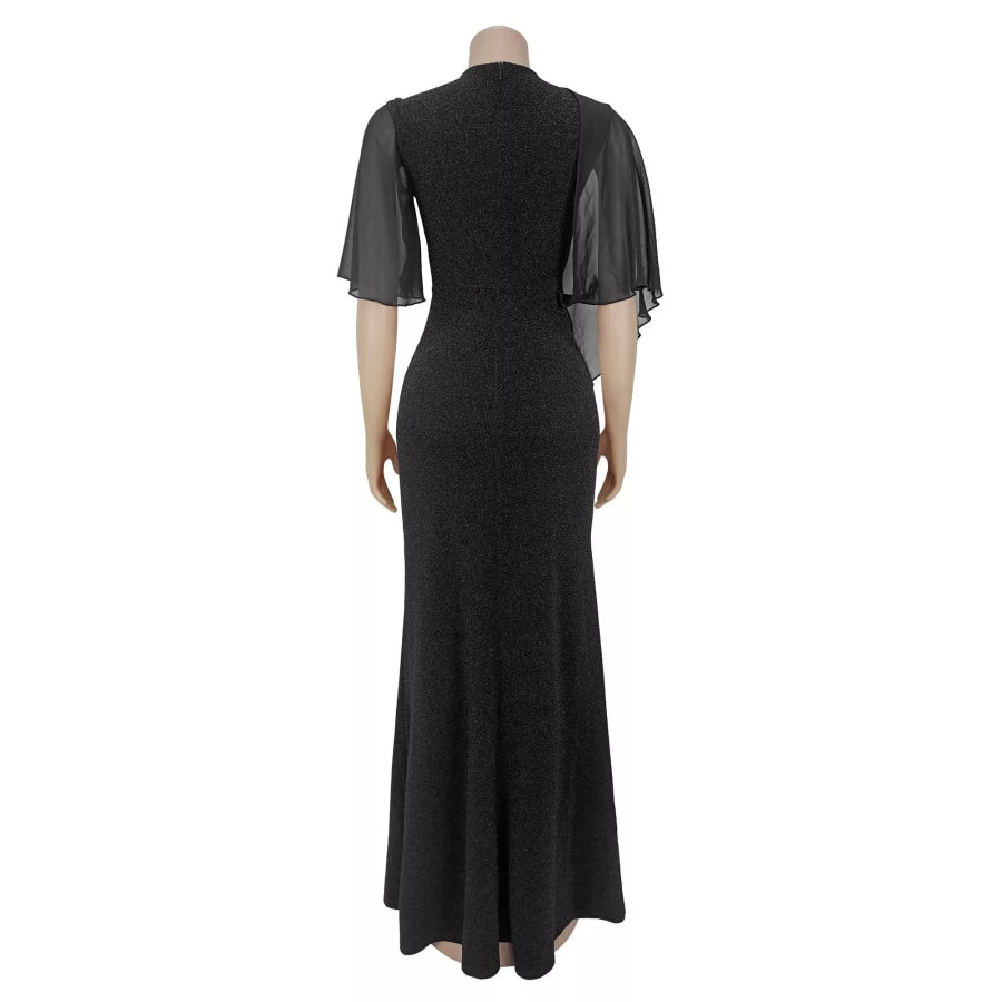 Slit Flutter Sleeve Maxi Dress Apparel and Accessories