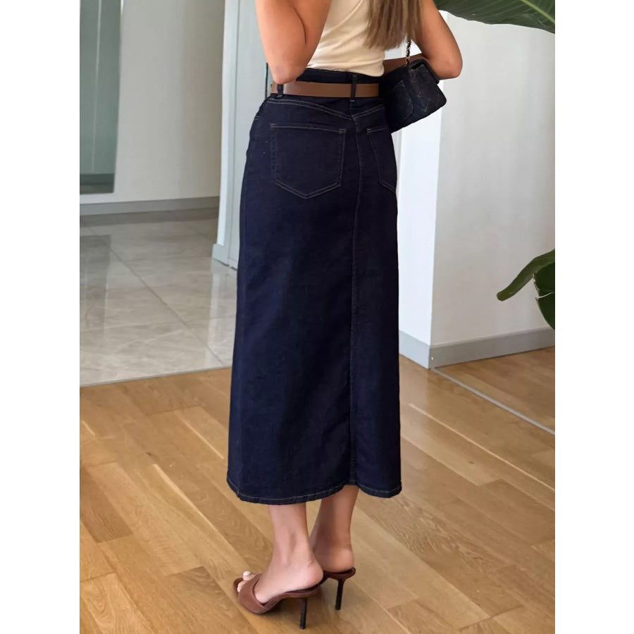 Slit Front Denim Skirt Apparel and Accessories