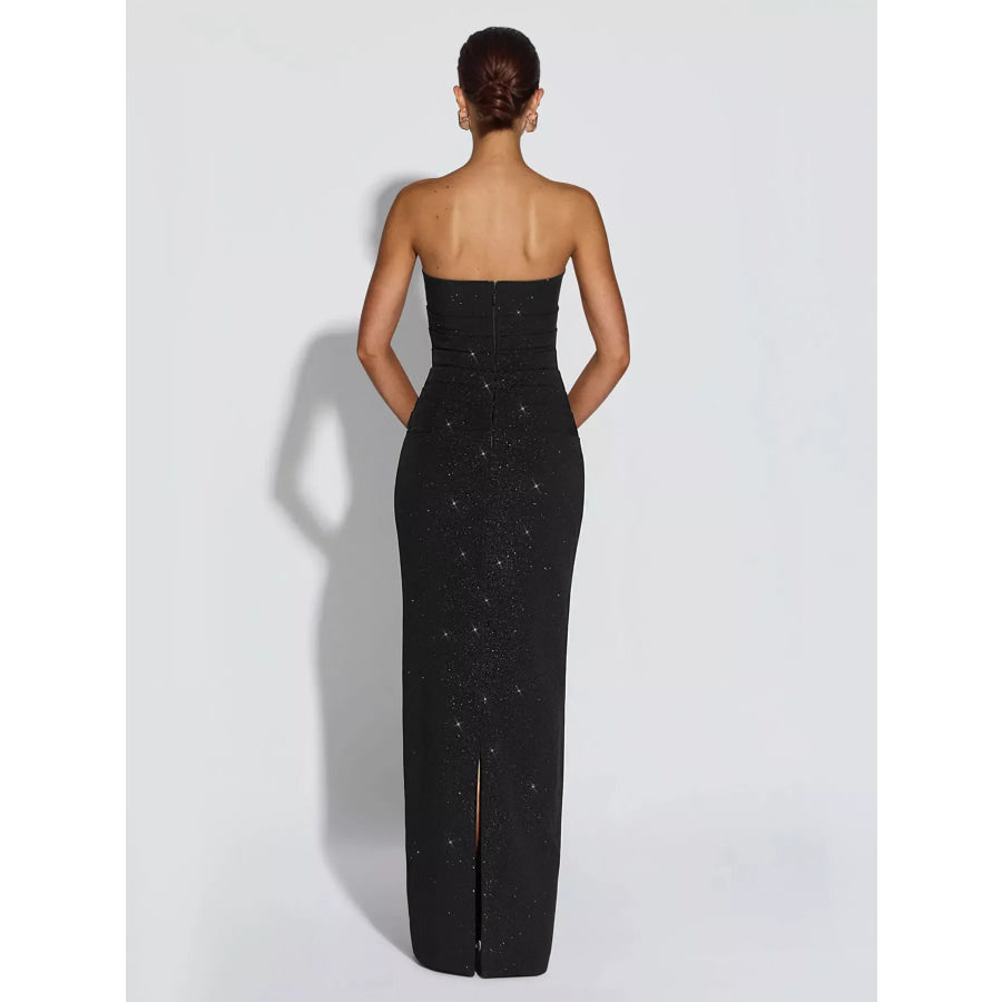Slit Glitter Tube Maxi Dress with Scarf Apparel and Accessories