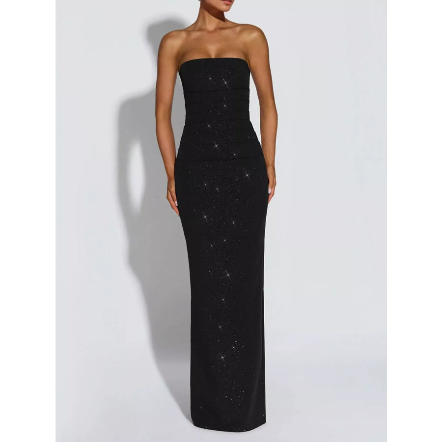 Slit Glitter Tube Maxi Dress with Scarf Apparel and Accessories