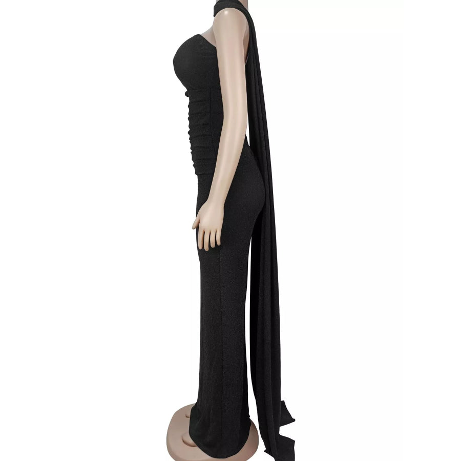 Slit Glitter Tube Maxi Dress with Scarf Apparel and Accessories