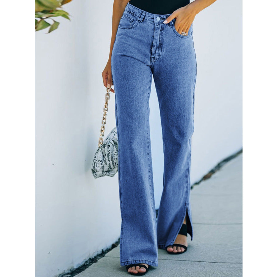 Slit Hem Bootcut Jeans Dusty Blue / S Apparel and Accessories