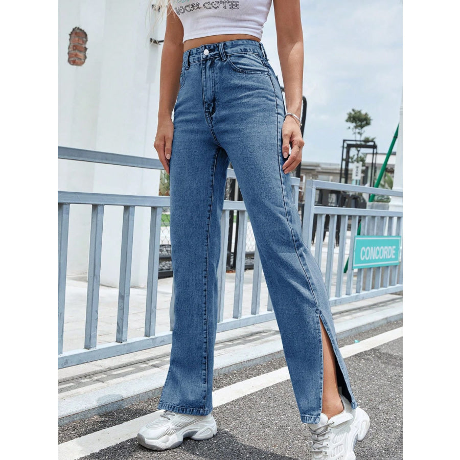 Slit High Waist Jeans with Pockets Medium / XS Apparel and Accessories