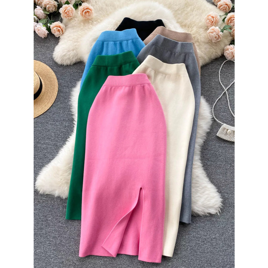 Slit Knit Midi Skirt Apparel and Accessories