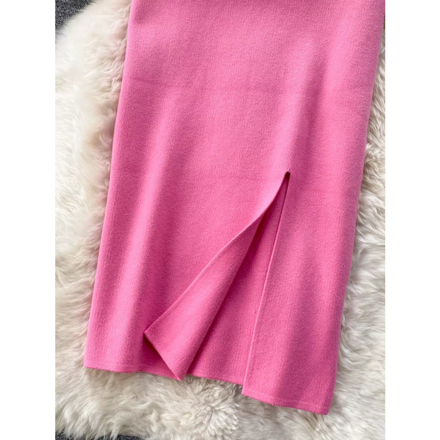 Slit Knit Midi Skirt Apparel and Accessories