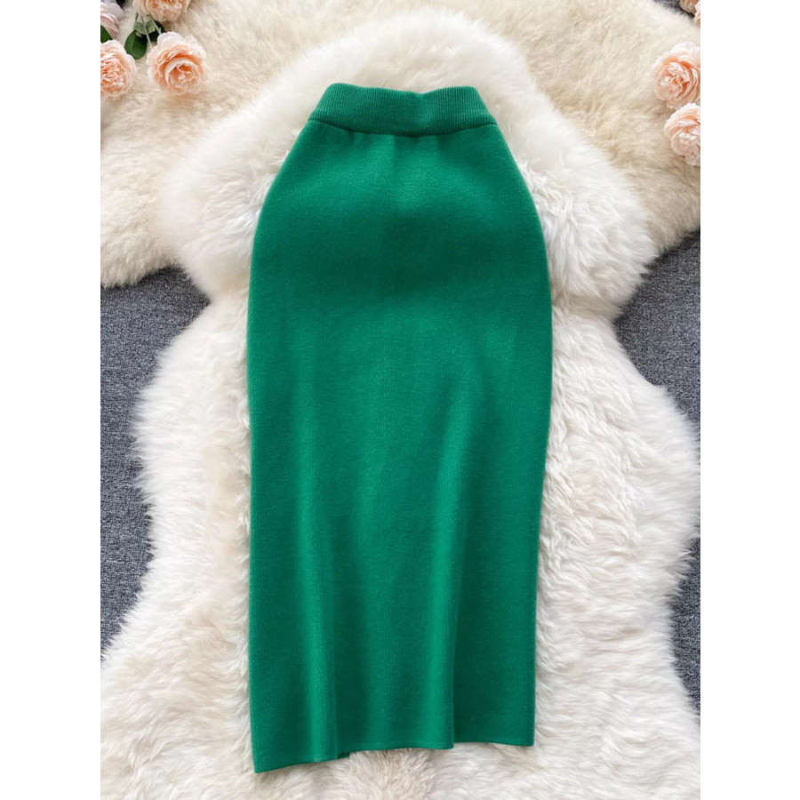 Slit Knit Midi Skirt Apparel and Accessories
