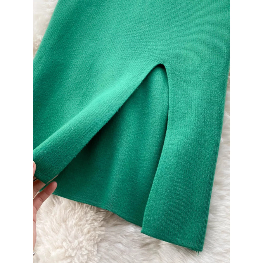 Slit Knit Midi Skirt Apparel and Accessories