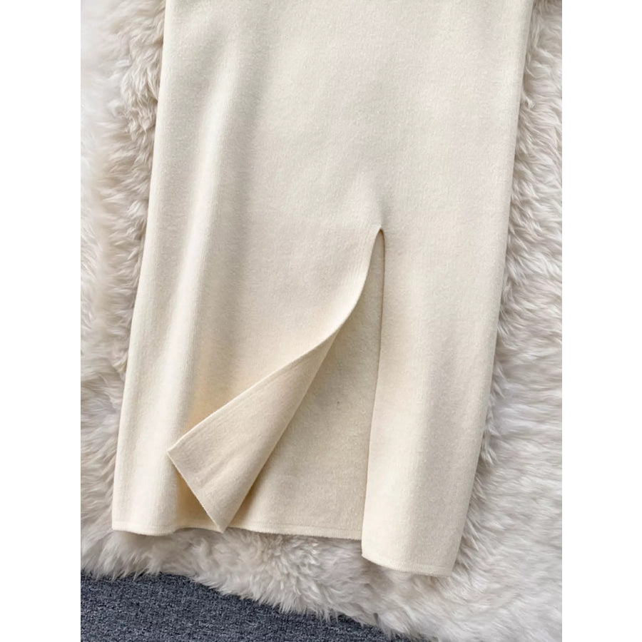 Slit Knit Midi Skirt Apparel and Accessories
