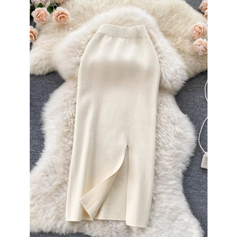 Slit Knit Midi Skirt Off-white / S Apparel and Accessories