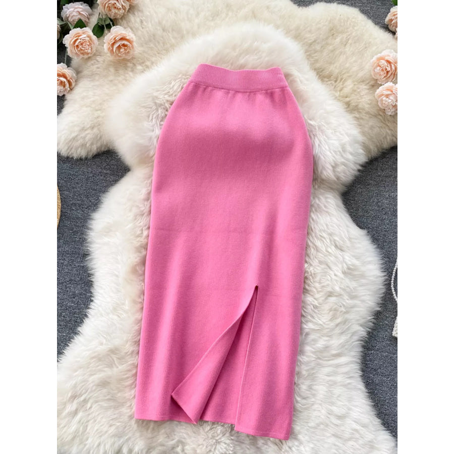 Slit Knit Midi Skirt Pink / S Apparel and Accessories