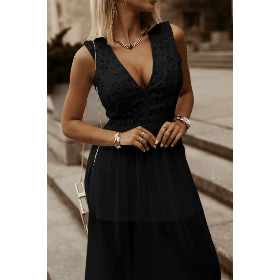 Slit Lace Detail V - Neck Dress Apparel and Accessories