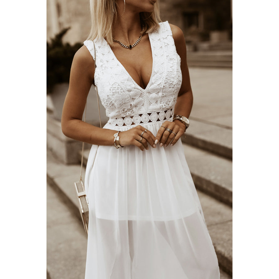 Slit Lace Detail V - Neck Dress Apparel and Accessories