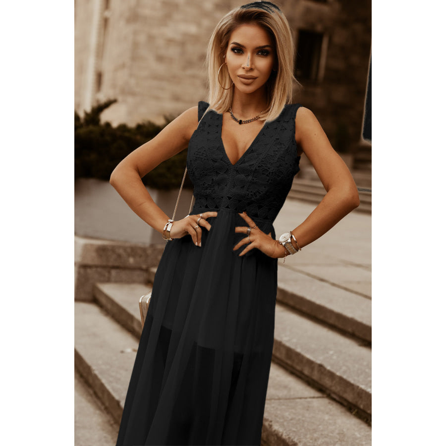 Slit Lace Detail V - Neck Dress Apparel and Accessories