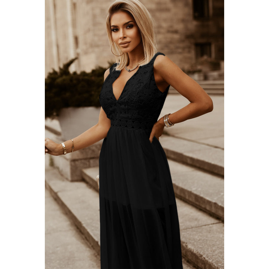 Slit Lace Detail V - Neck Dress Apparel and Accessories